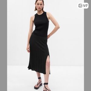 Black Ribbed Soft Midi Skirt